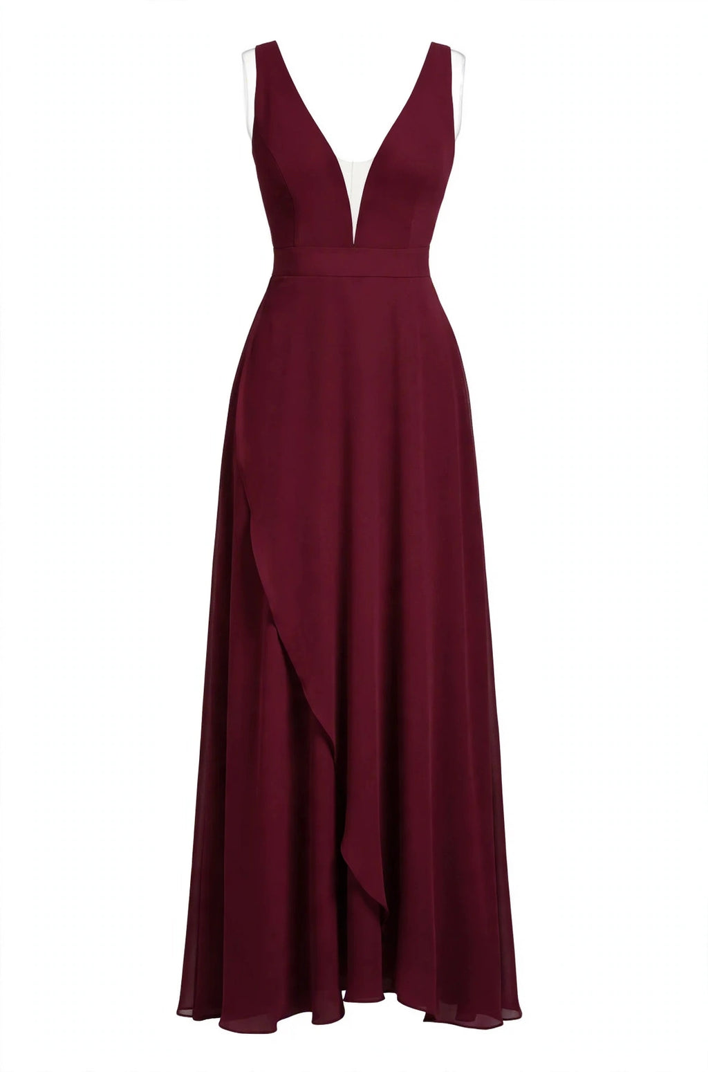 SICILIA - Burgundy Bridesmaid Maxi Dress - Deep V-Neck