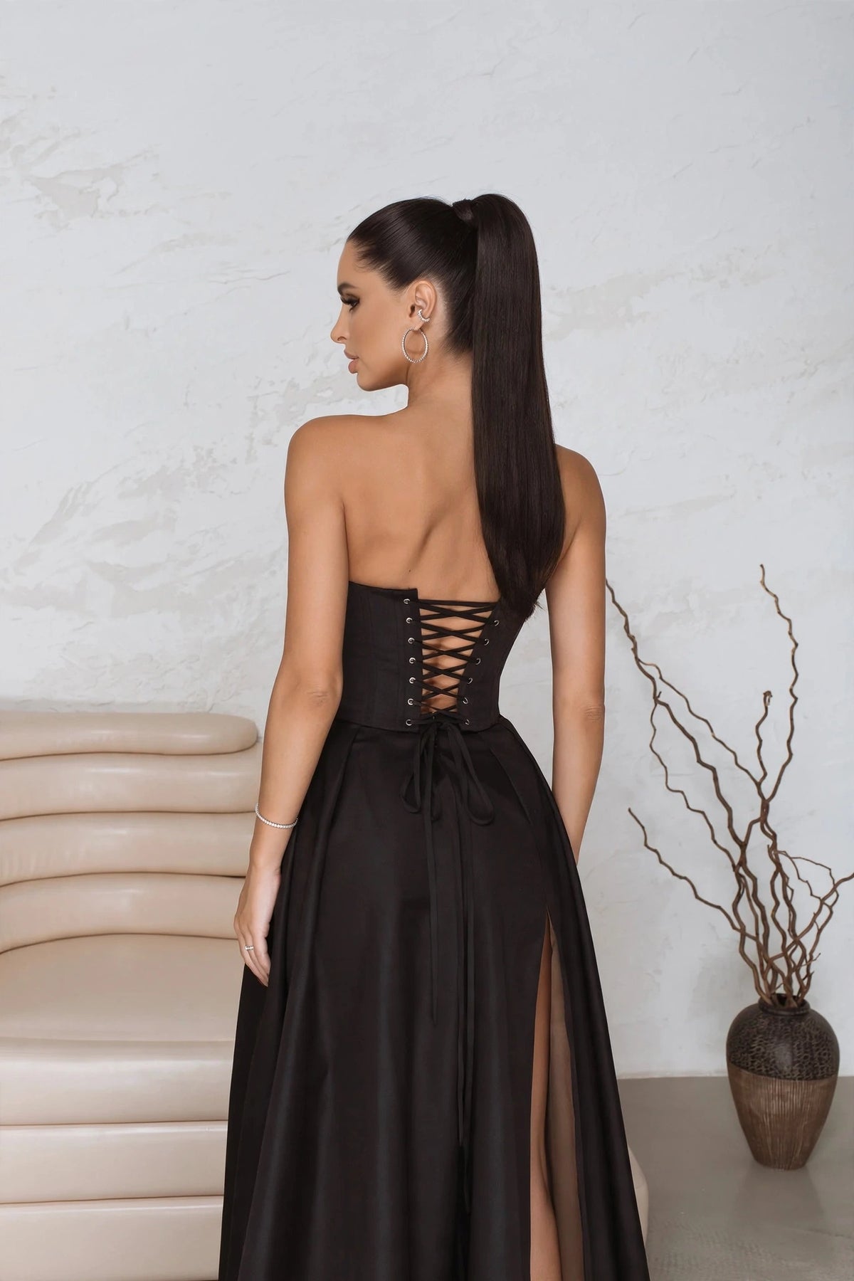 GLOWSYOU - Robe Corset Maxi Noire Paillettes - Sur Mesure