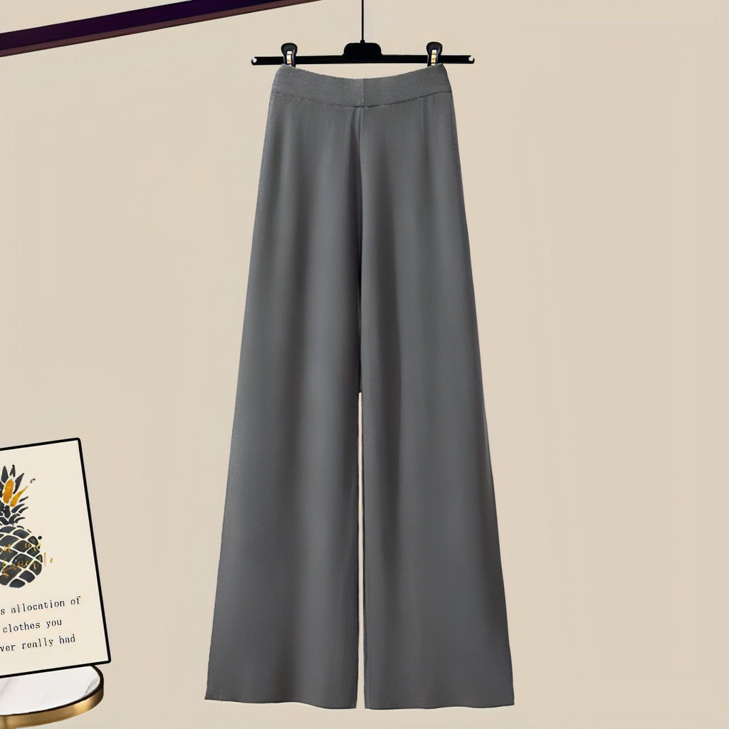 Chic 3-Piece Set - Wide-Leg Trousers + Shirt + Crisscross Sweater - BOURIQUE33