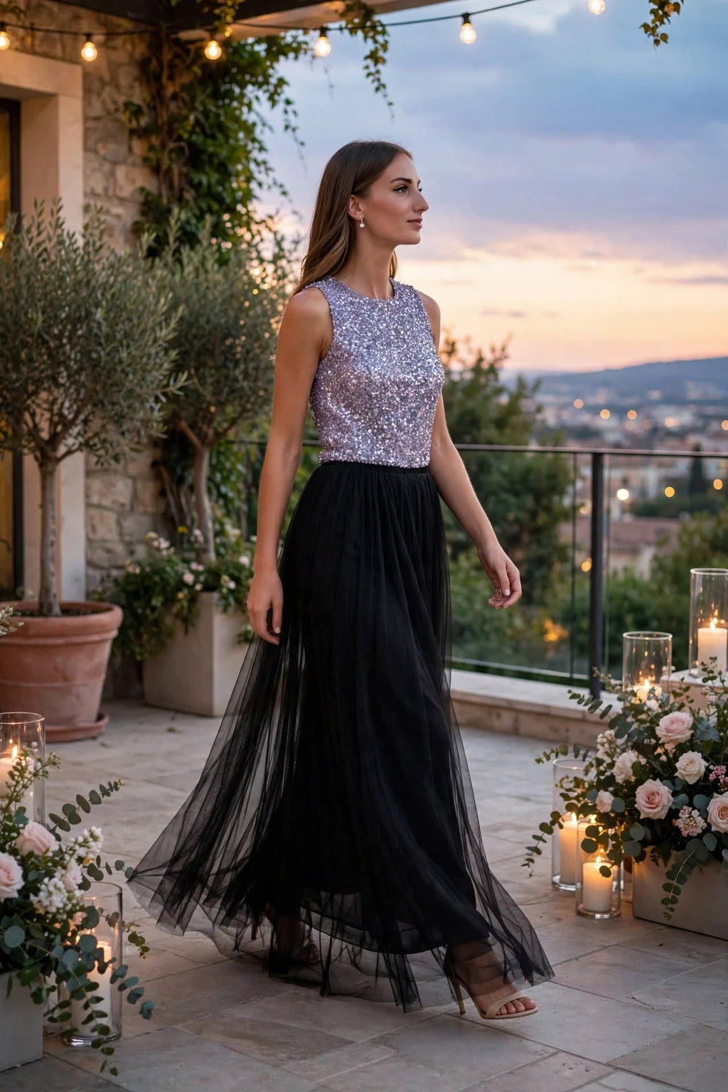 INES - Maxi Jupe Tulle Noir Plissée Longue - Soirée Invitée Mariage