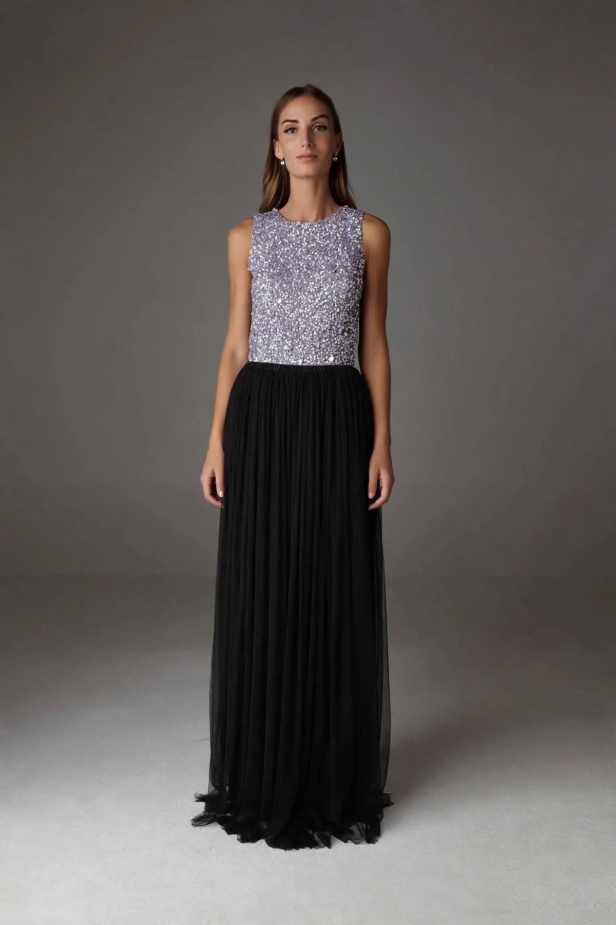 INES - Maxi Jupe Tulle Noir Plissée Longue - Soirée Invitée Mariage