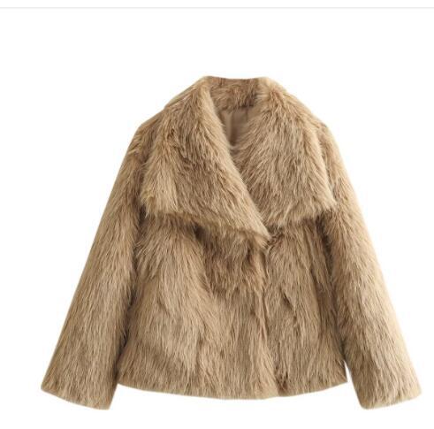 Manteau d'hiver pour femme en matière duveteuse, épais et chaud, avec revers-7