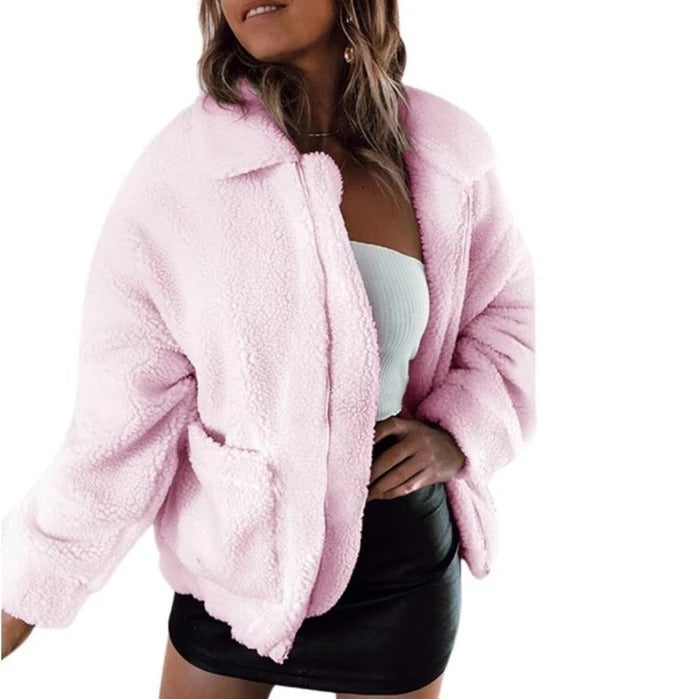 Veste oversize en fausse laine d'agneau pour femme, manteau d'hiver noir chaud-8