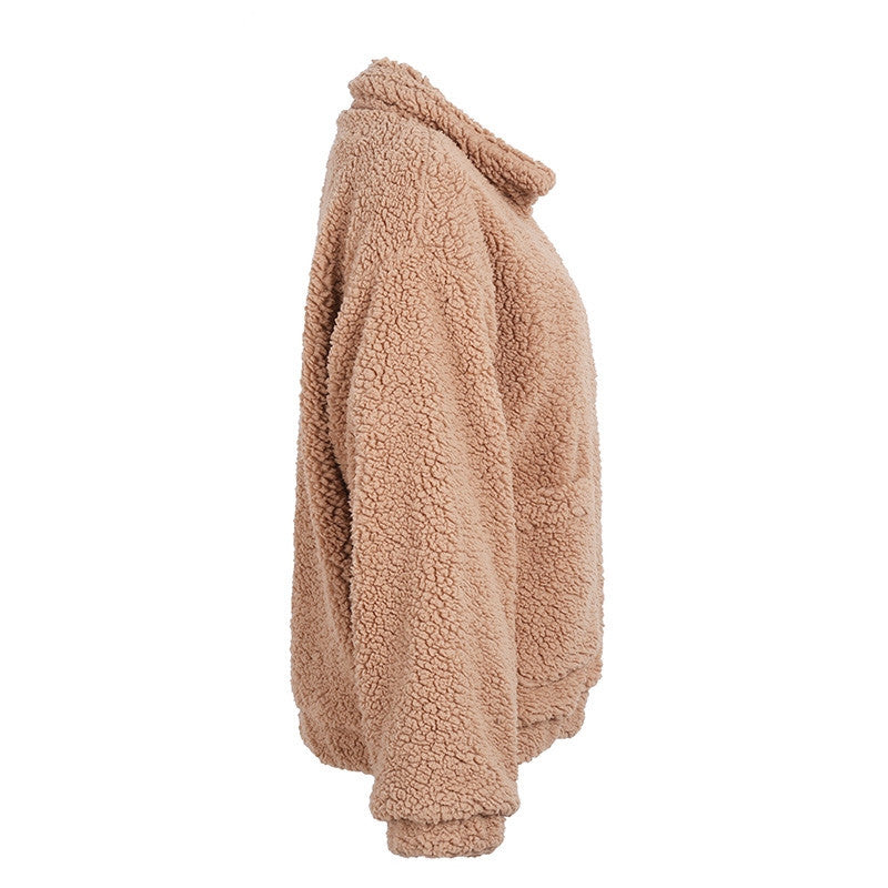 Veste oversize en fausse laine d'agneau pour femme, manteau d'hiver noir chaud-2