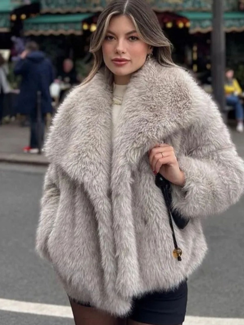 Manteau d'hiver pour femme en matière duveteuse, épais et chaud, avec revers-11