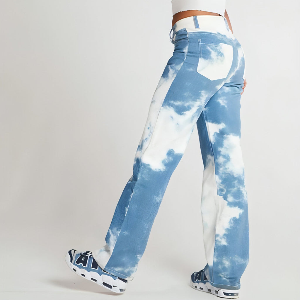 Women's tie-dye straight leg jeans