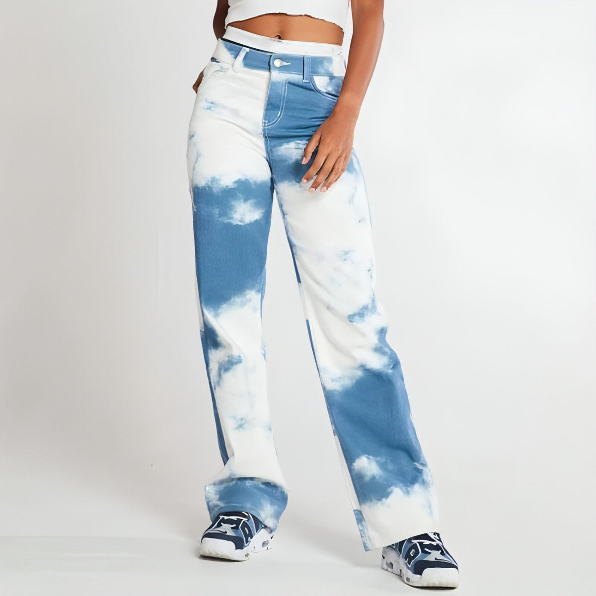 Women's tie-dye straight leg jeans
