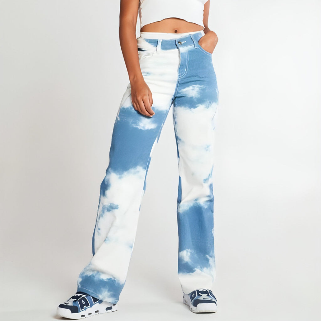 Women's tie-dye straight leg jeans