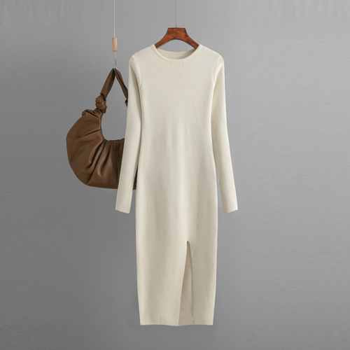 Robe Pull Dos Nu Beige - Fente Latérale