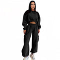 Ensemble pull taille haute et pantalon de survêtement ample pour femme avec poches-5