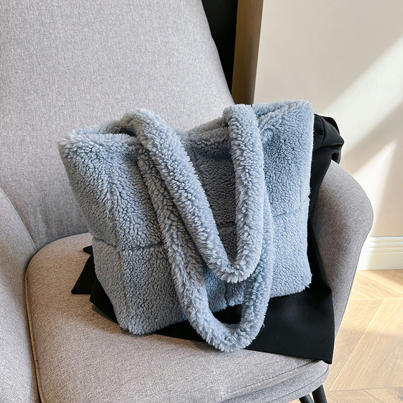 Sac cabas en peluche pour femme, grande capacité, sac à main d'hiver, sac à bandoulière-4