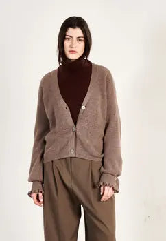 Cardigan col V femme en cachemire & laine marron clair - KELLY 28