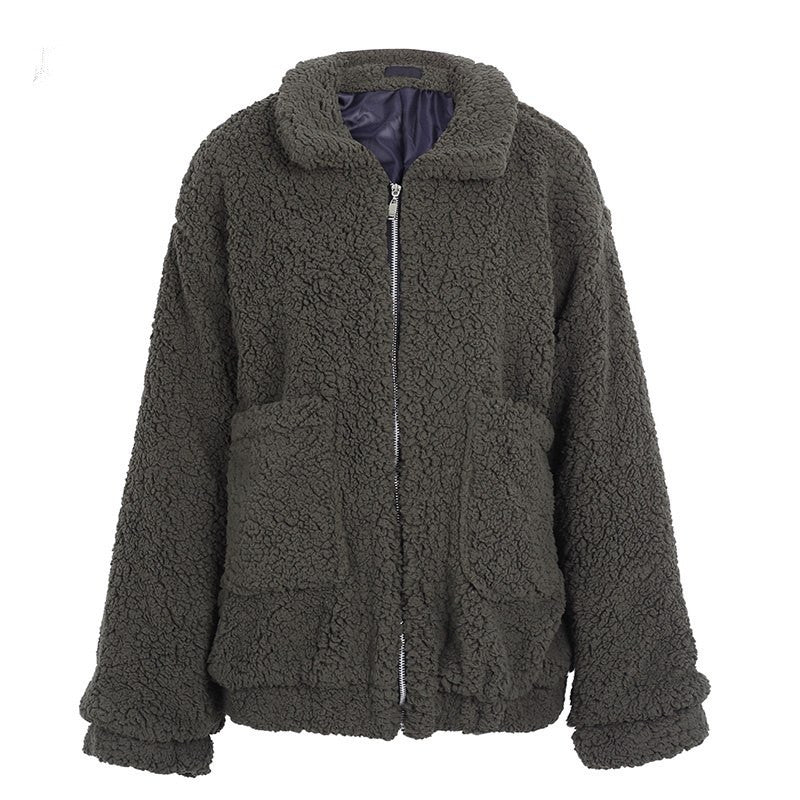 Veste oversize en fausse laine d'agneau pour femme, manteau d'hiver noir chaud-6