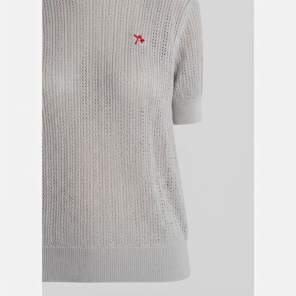 T-shirt col rond manches courtes femme en cachemire et laine ajouré ultrafin gris clair - FRIDA 8