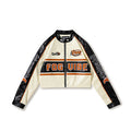 Blouson de moto pour femme en similicuir, style course, coupe ajustée-4