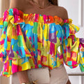 Chemisier sexy à manches longues pour femme, haut à carreaux et volants élégant-2
