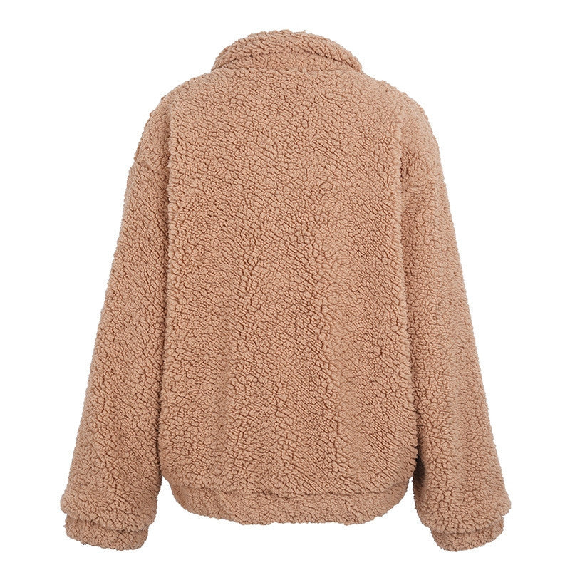 Veste oversize en fausse laine d'agneau pour femme, manteau d'hiver noir chaud-3