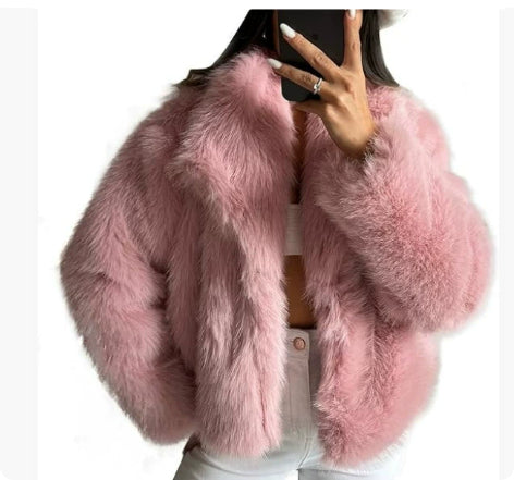 Manteau d'hiver pour femme en matière duveteuse, épais et chaud, avec revers-14