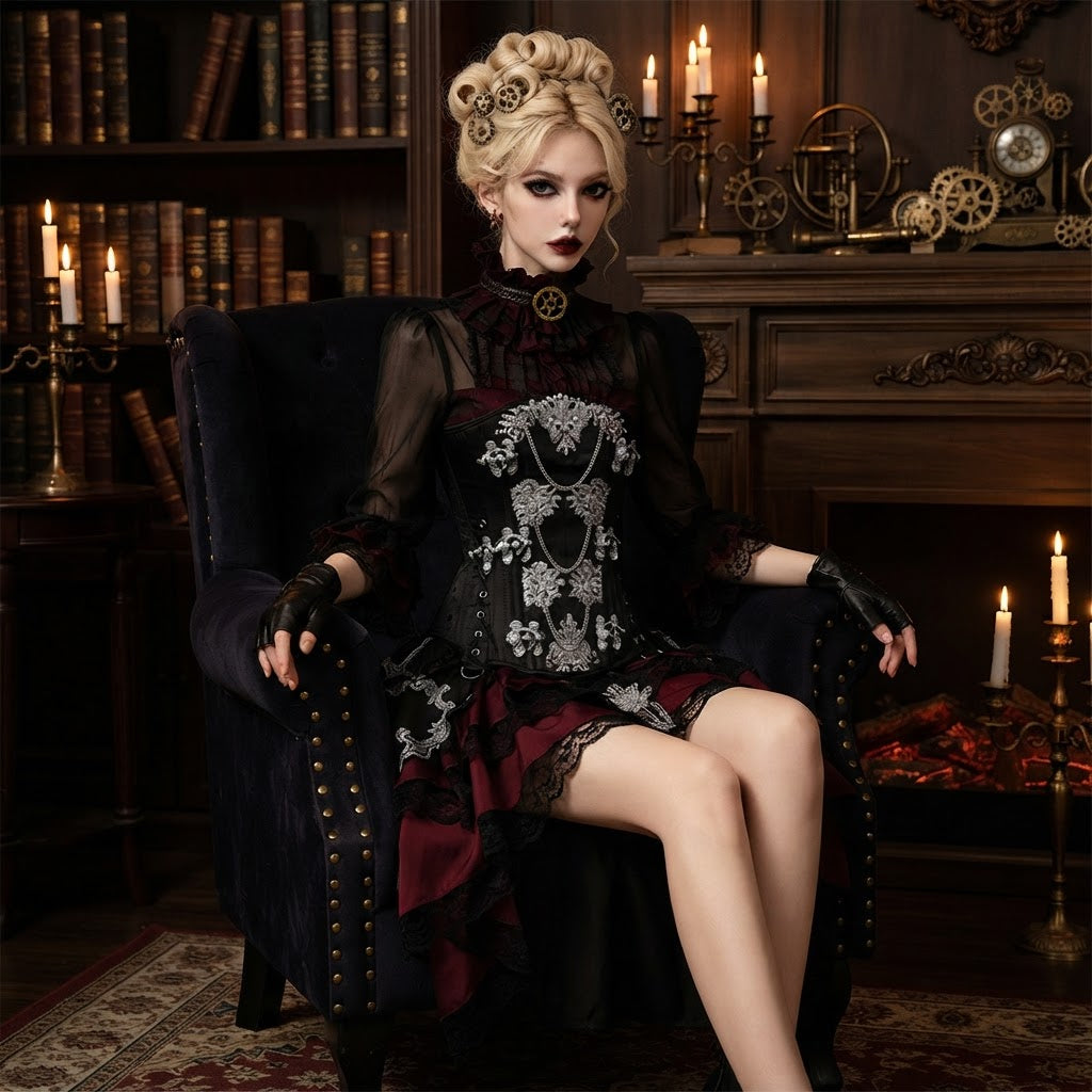 Midnight Black Yulia Underbust Embroidered Corset