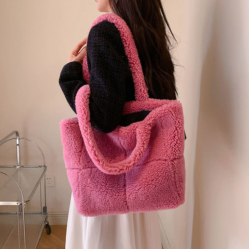 Sac cabas en peluche pour femme, grande capacité, sac à main d'hiver, sac à bandoulière-9