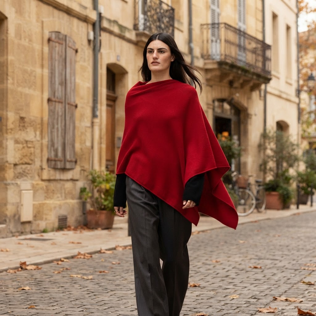 Poncho femme en cachemire rouge - LILLY 9