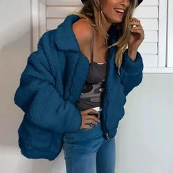 Veste oversize en fausse laine d'agneau pour femme, manteau d'hiver noir chaud-10
