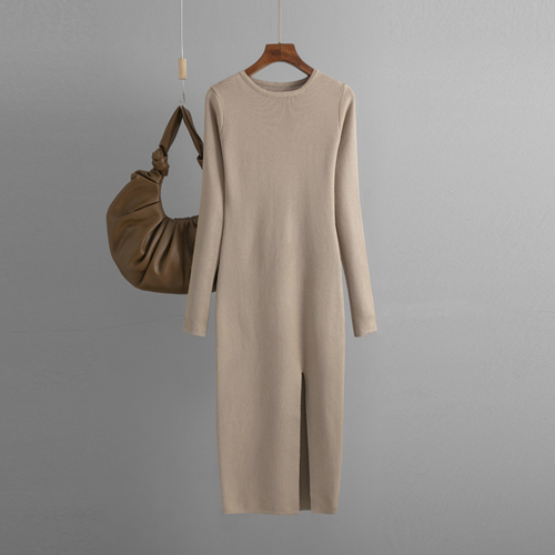 Robe Pull Dos Nu Beige - Fente Latérale