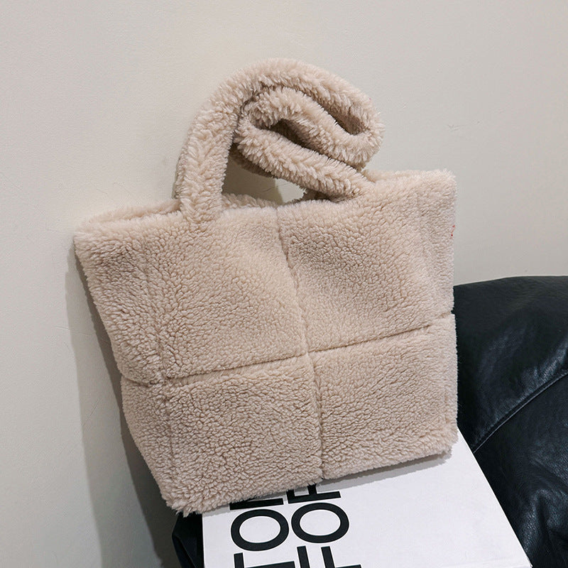 Sac cabas en peluche pour femme, grande capacité, sac à main d'hiver, sac à bandoulière-7