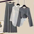 Chic 3-Piece Set - Wide-Leg Trousers + Shirt + Crisscross Sweater - BOURIQUE33