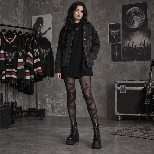 Gothic Pattern Fishnet Tights-0