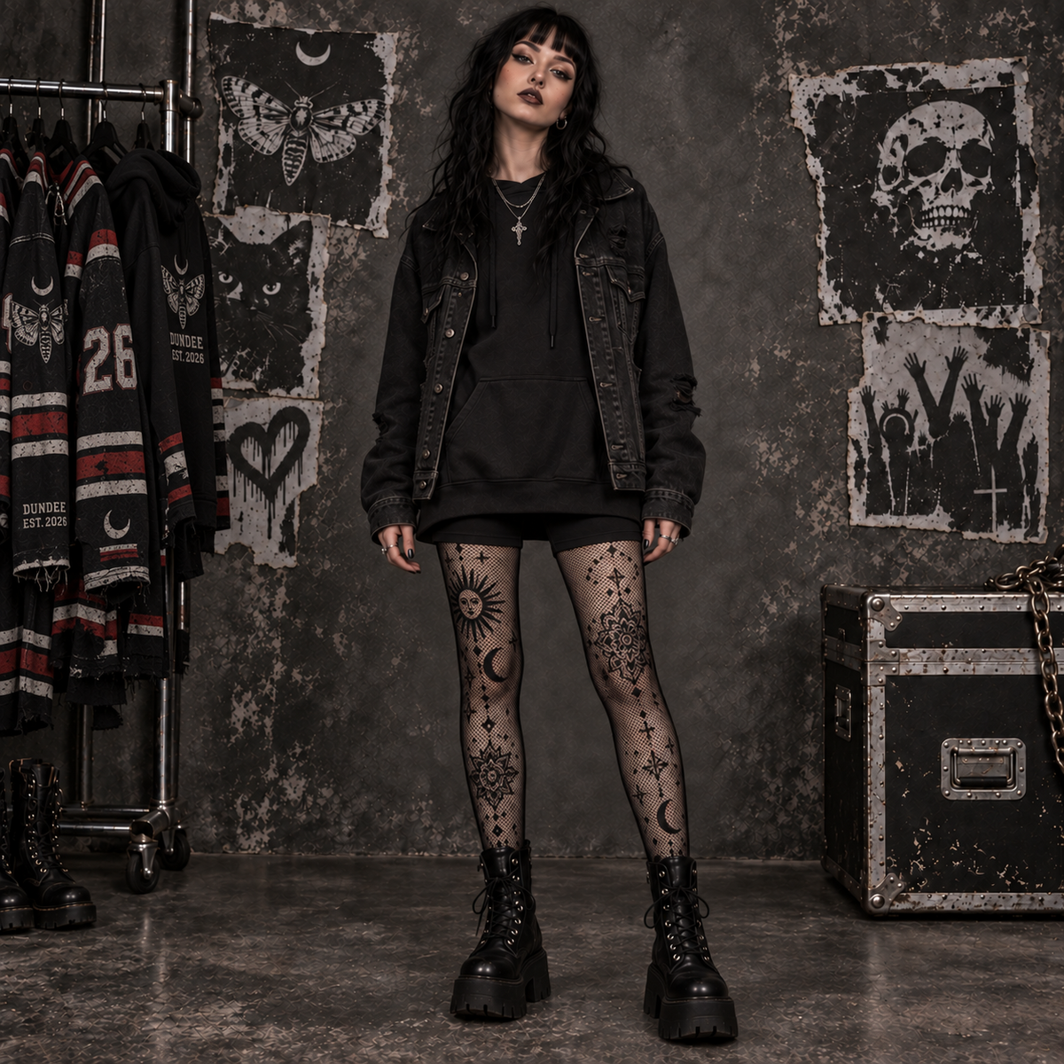 Gothic Pattern Fishnet Tights-5