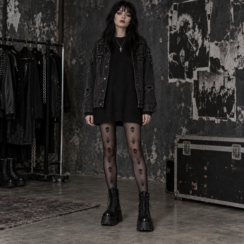 Gothic Pattern Fishnet Tights-3