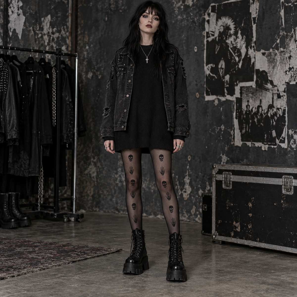 Gothic Pattern Fishnet Tights-3