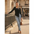 T-shirt Cintré Col V Marron - Manche Longue Flatteur