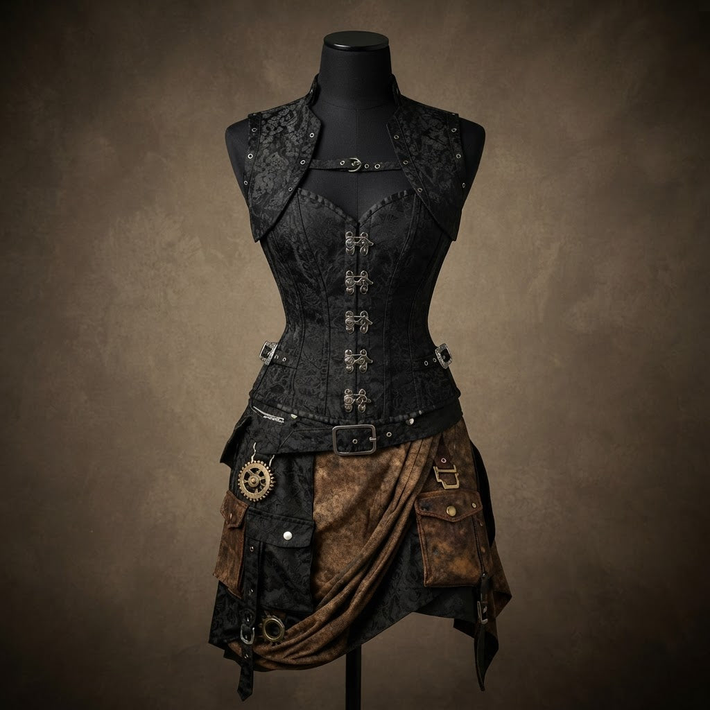Corset Overbust Selene — Brocade Damassée & Fermetures Chrome