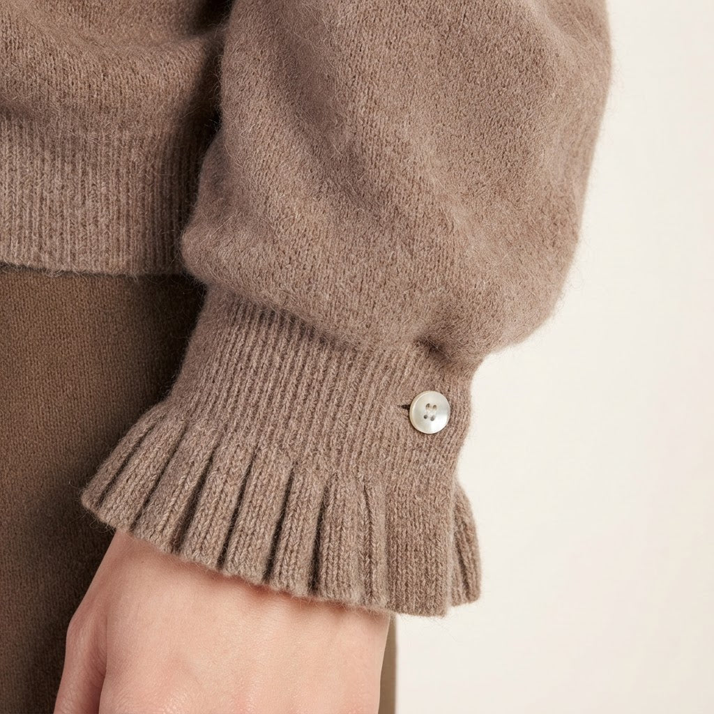 Cardigan col V femme en cachemire & laine marron clair - KELLY 28