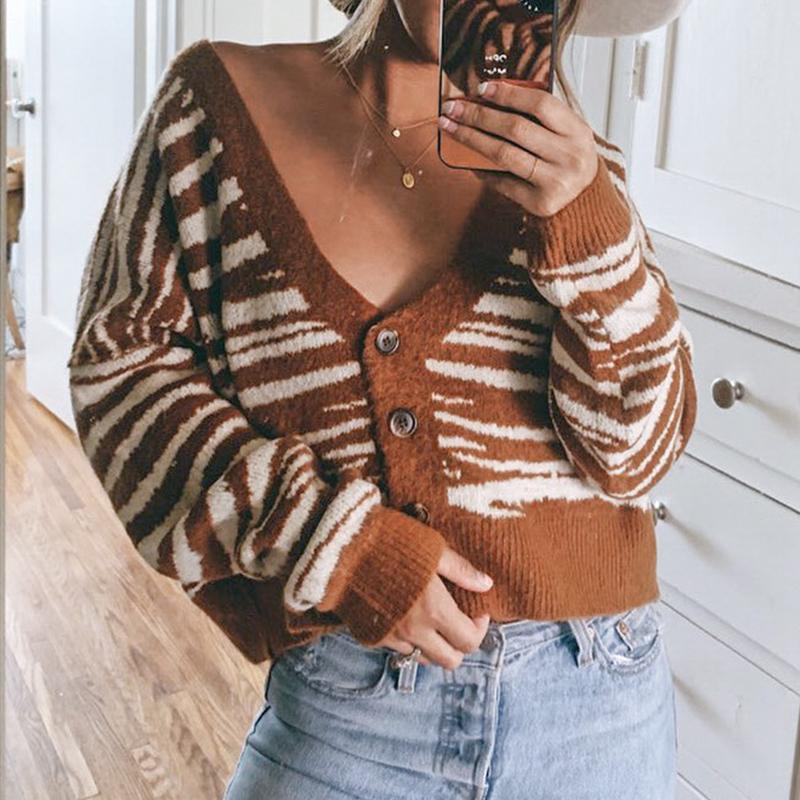 Cardigan Cropped Zébré Marron - Collection Automne-Hiver