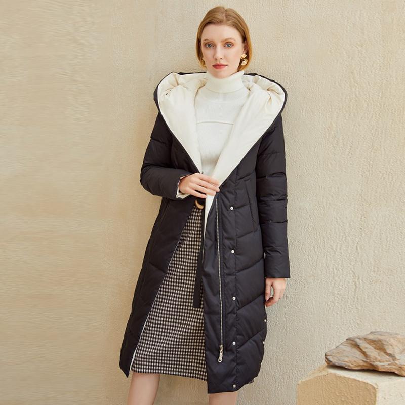Women's Black Hooded Long Winter Parka