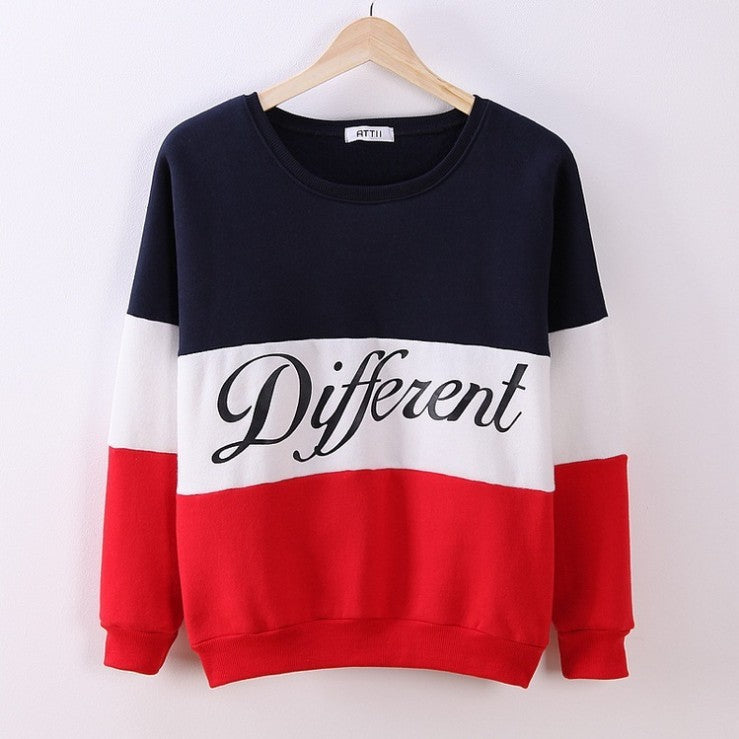 Sweat-shirt à blocs de couleurs alphabet, cardigan léger et décontracté à manches lanternes-1