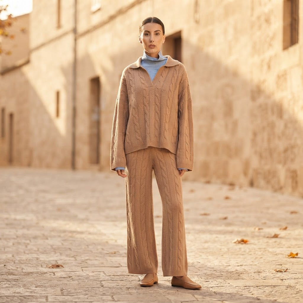 Polo manches longues femme en cachemire 6 fils camel - ZAYA 5