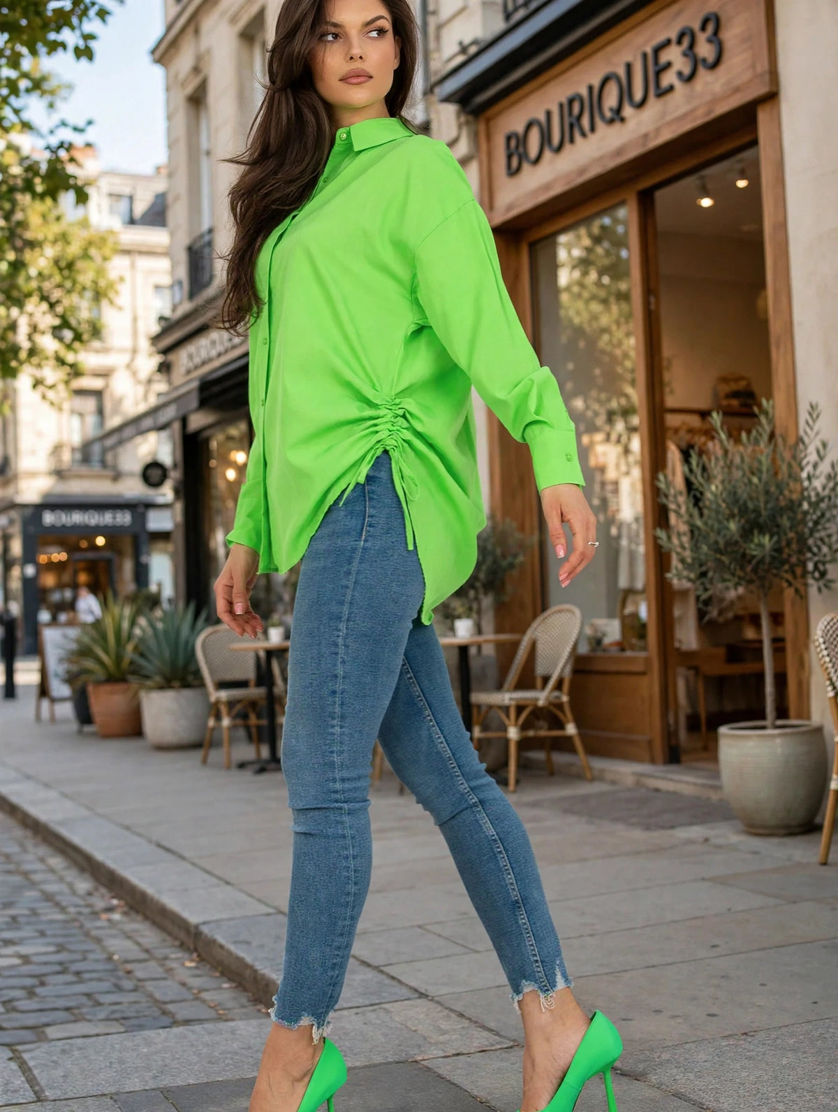 Chemise BLOOM Oversize Froncée - Vert Absinthe