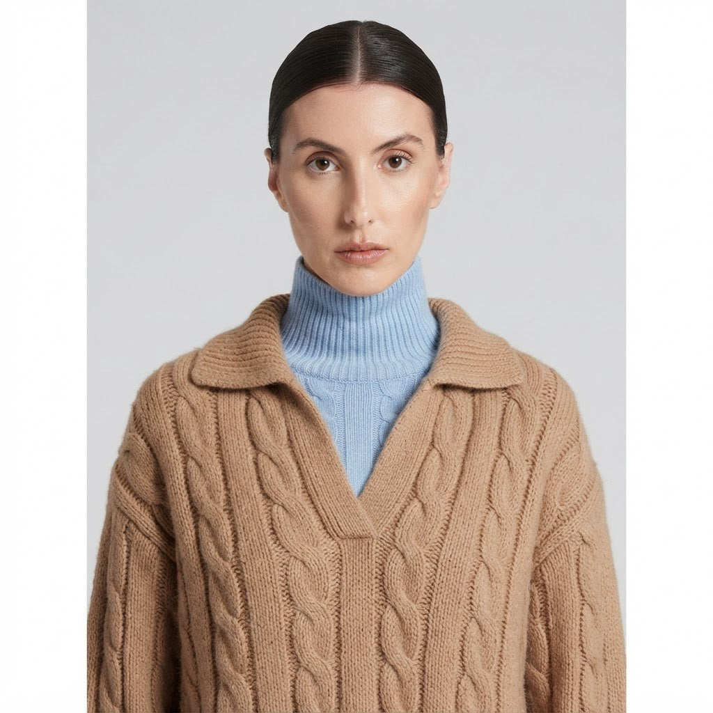 Polo manches longues femme en cachemire 6 fils camel - ZAYA 5