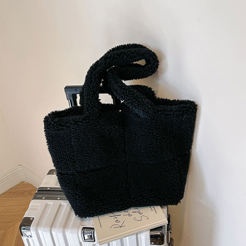 Sac cabas en peluche pour femme, grande capacité, sac à main d'hiver, sac à bandoulière-3