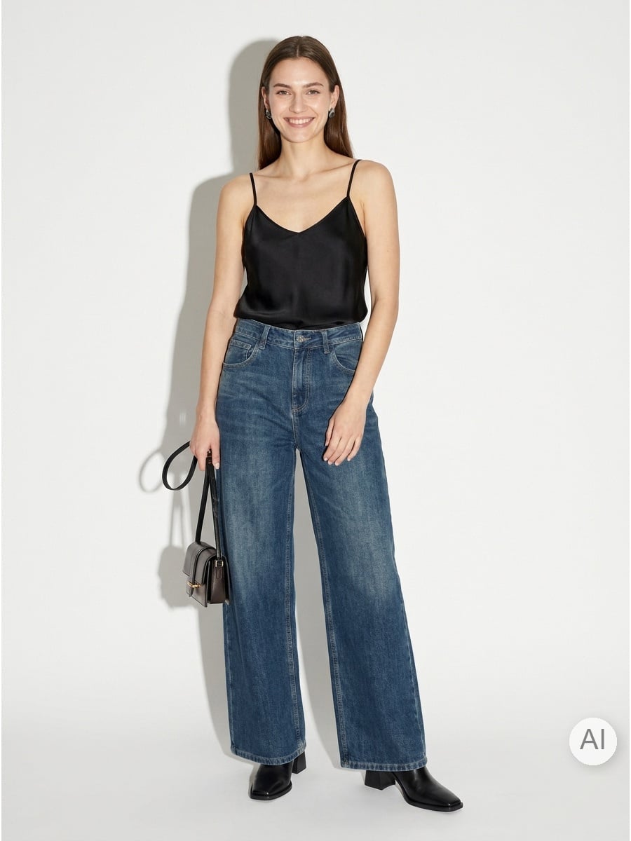 Jean pour femme en mélange de coton bleu – Pantalon en denim confortable et élégant-0