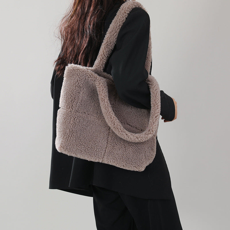 Sac cabas en peluche pour femme, grande capacité, sac à main d'hiver, sac à bandoulière-6