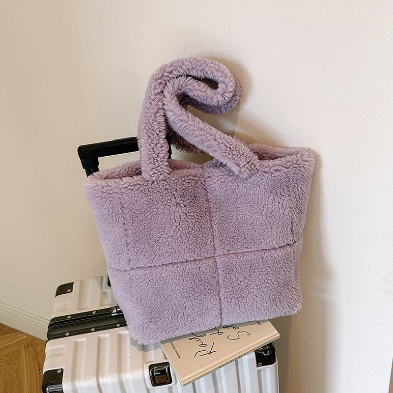 Sac cabas en peluche pour femme, grande capacité, sac à main d'hiver, sac à bandoulière-8