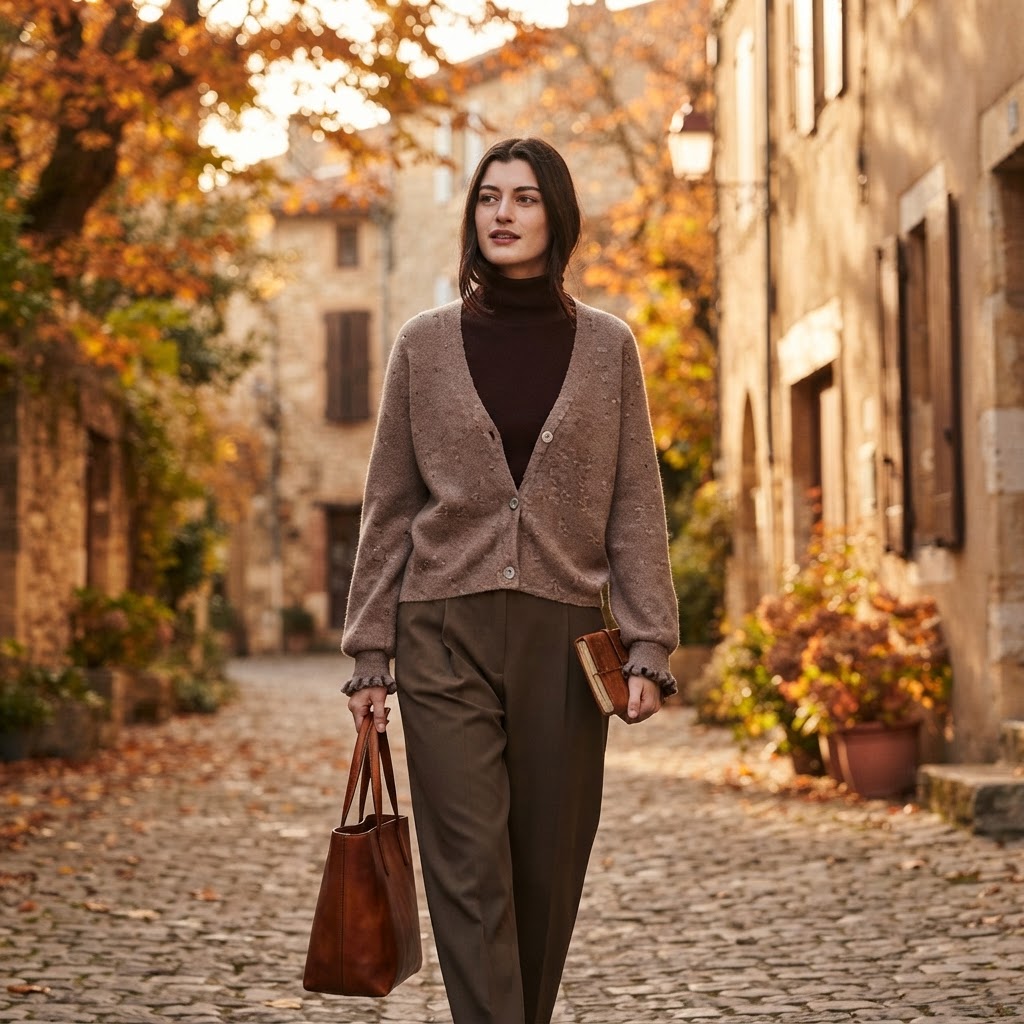 Cardigan col V femme en cachemire & laine marron clair - KELLY 28