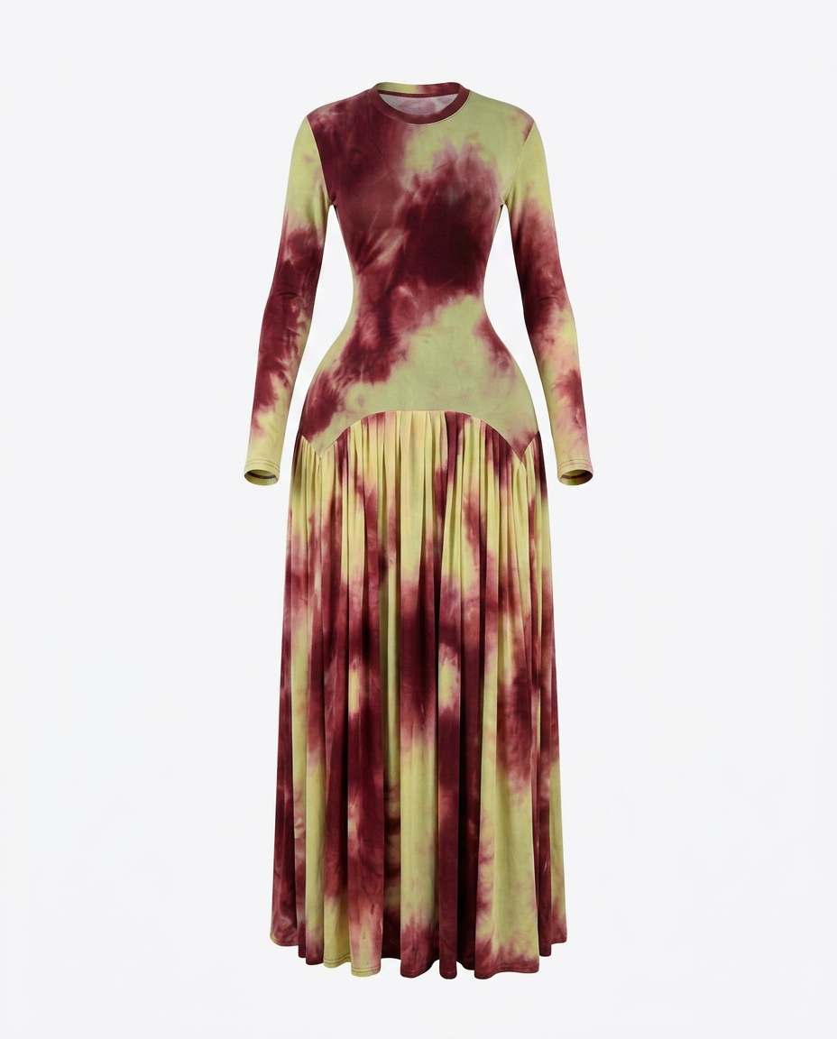 Vibrant Tie-Dye Pleated Maxi Dress-4
