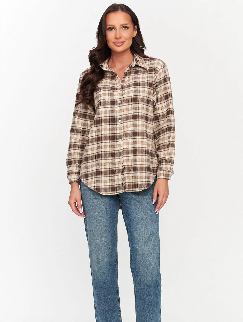 Chemise à carreaux à manches longues pour femme Makadamia, 100 % coton, fabriquée en Italie