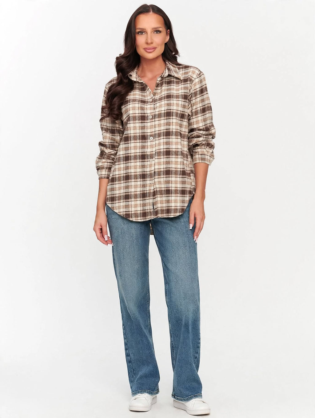 Chemise à carreaux à manches longues pour femme Makadamia, 100 % coton, fabriquée en Italie